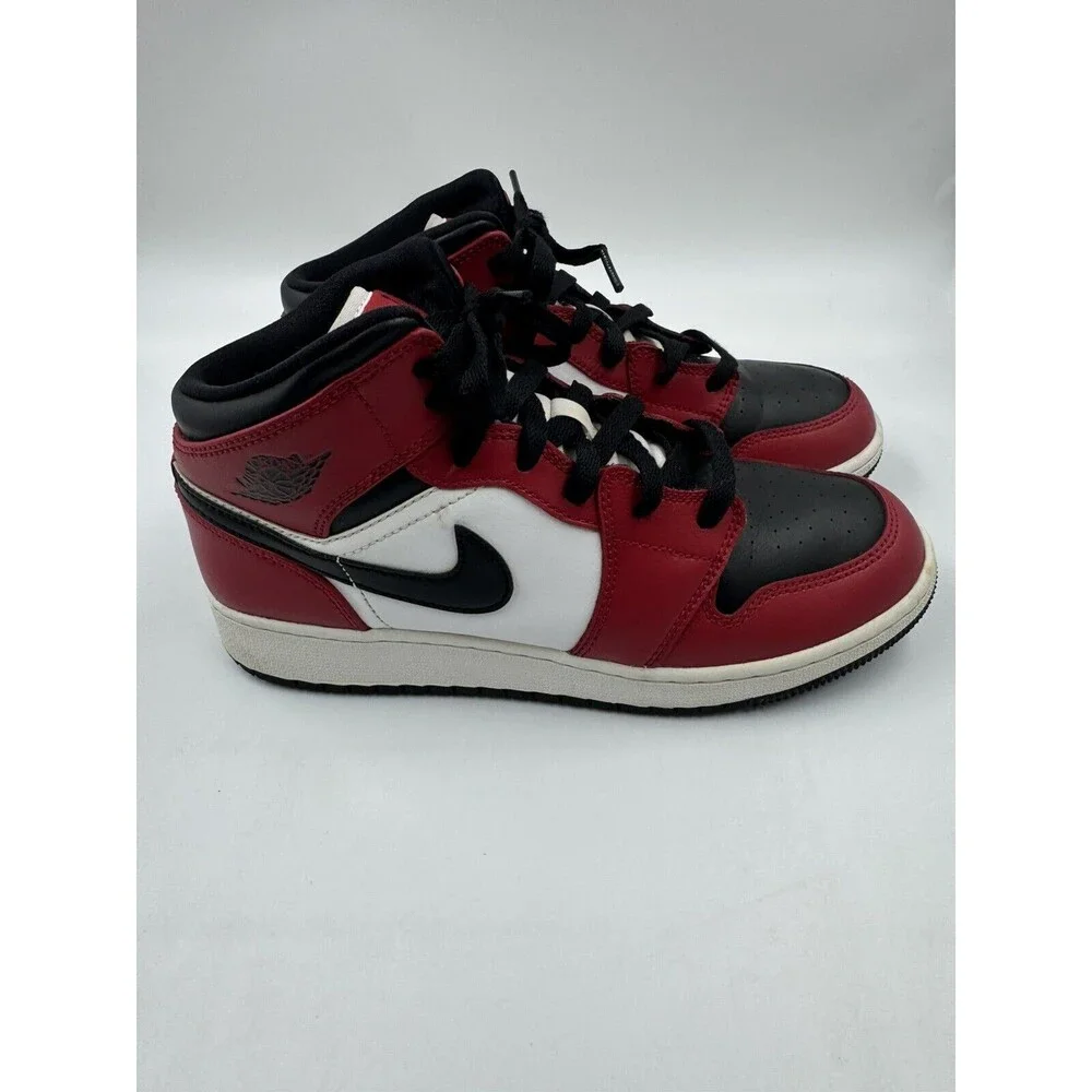 Nike Air Jordan 1 Mid Boy's Youth Size 6Y Black Fire Red White Shoes 554725-069
